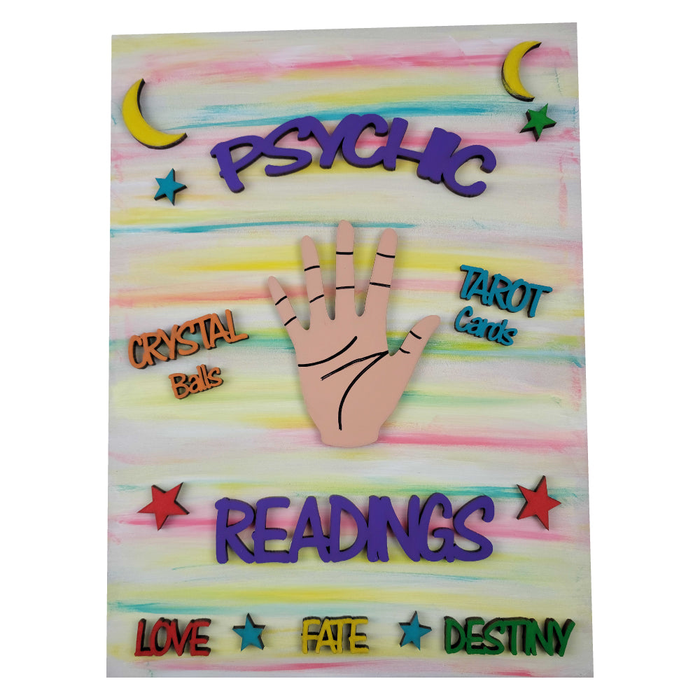 Design By Line Rectangle MDF Cutout Psychic Readings Hand Tarot Cards Crystal Balls Love Fate Destiny - Unfinished For DIY