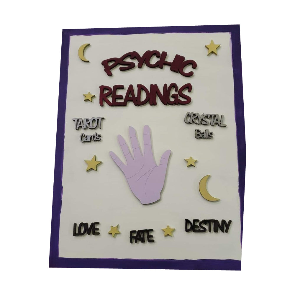Design By Line Rectangle MDF Cutout Psychic Readings Hand Tarot Cards Crystal Balls Love Fate Destiny - Unfinished For DIY