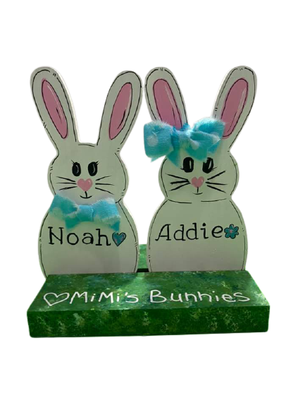 3D Rabbit Duo MDF Cutout Some Bunny Loves You So Loved With Easter Eggs On Base - Unfinished For DIY