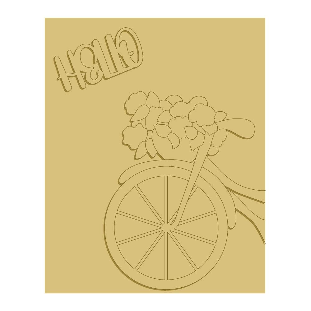3D Square MDF Cutout Hello Bicycle With Bouquet - Unfinished For DIY