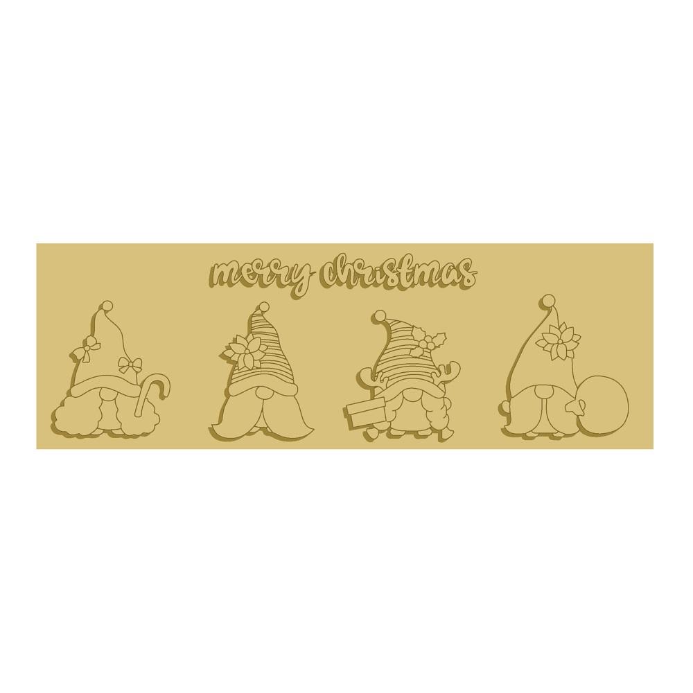 3D Rectangular MDF Cutout Merry Christmas Gnomes - Unfinished For DIY