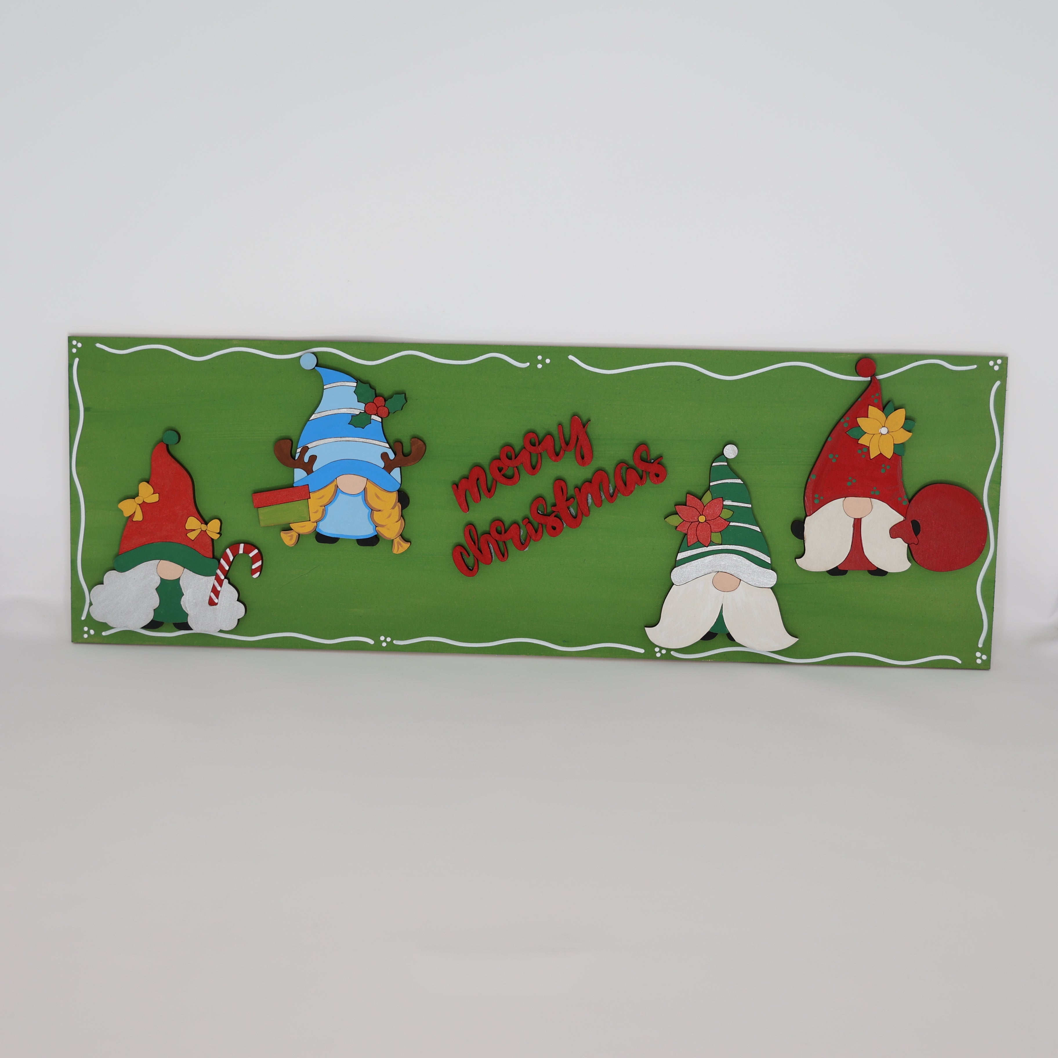 Design By Line Rectangle MDF Cutout Merry Christmas Gnomes - Unfinished For DIY