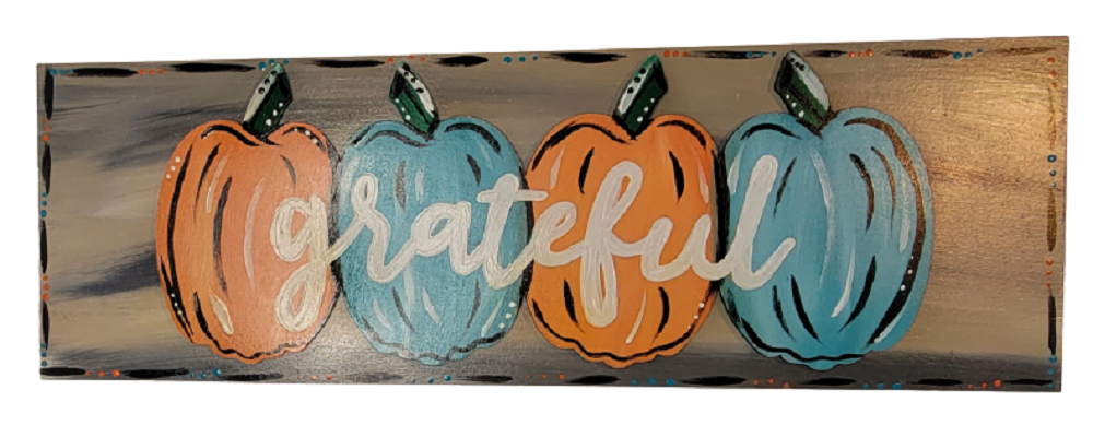 3D Pumpkin Row MDF Cutout Grateful - Unfinished For DIY