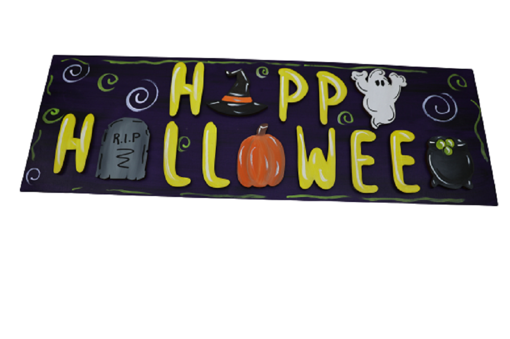 Design By Line Rectangular MDF Cutout Happy Halloween - Unfinished For DIY