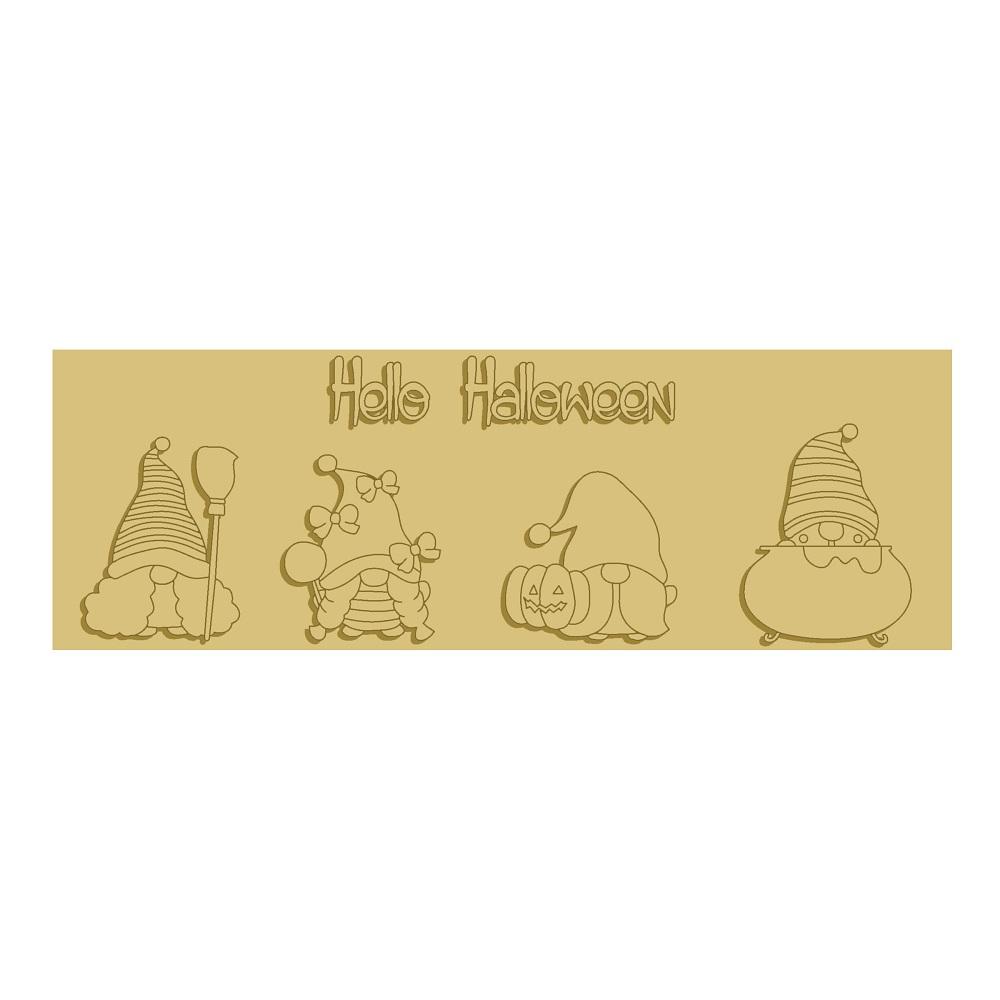 3D Rectangular MDF Cutout Hello Halloween Gnomes - Unfinished For DIY
