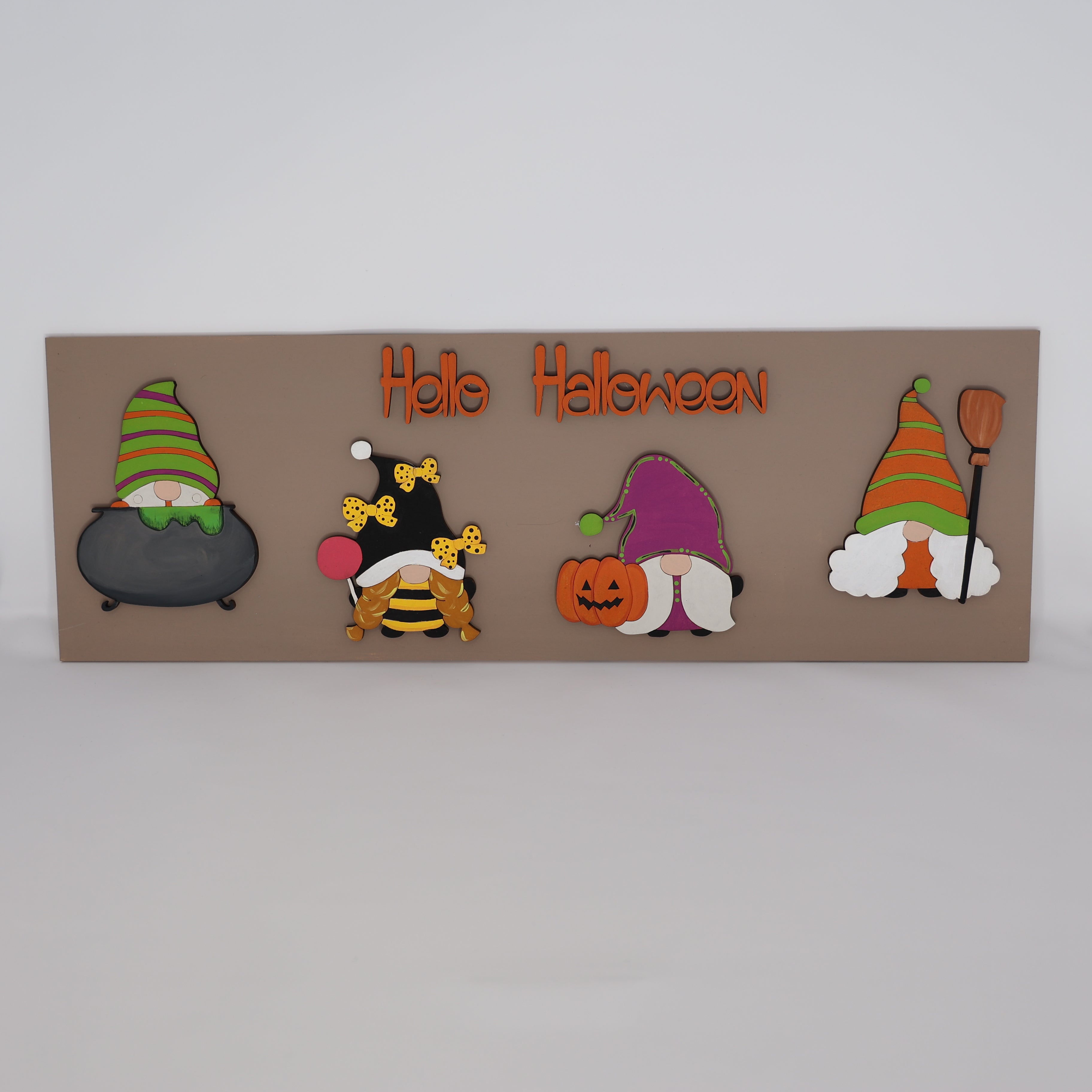 3D Rectangular MDF Cutout Hello Halloween Gnomes - Unfinished For DIY