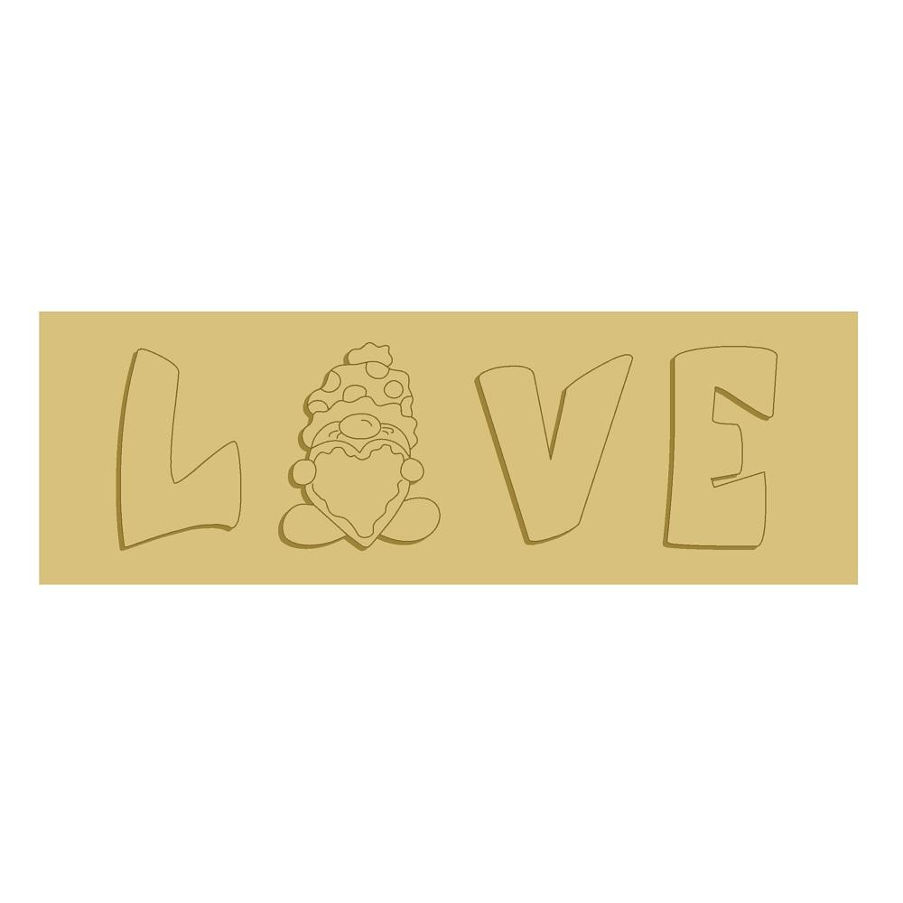3D Rectangular MDF Cutout Love With Gnome Center - Unfinished For DIY