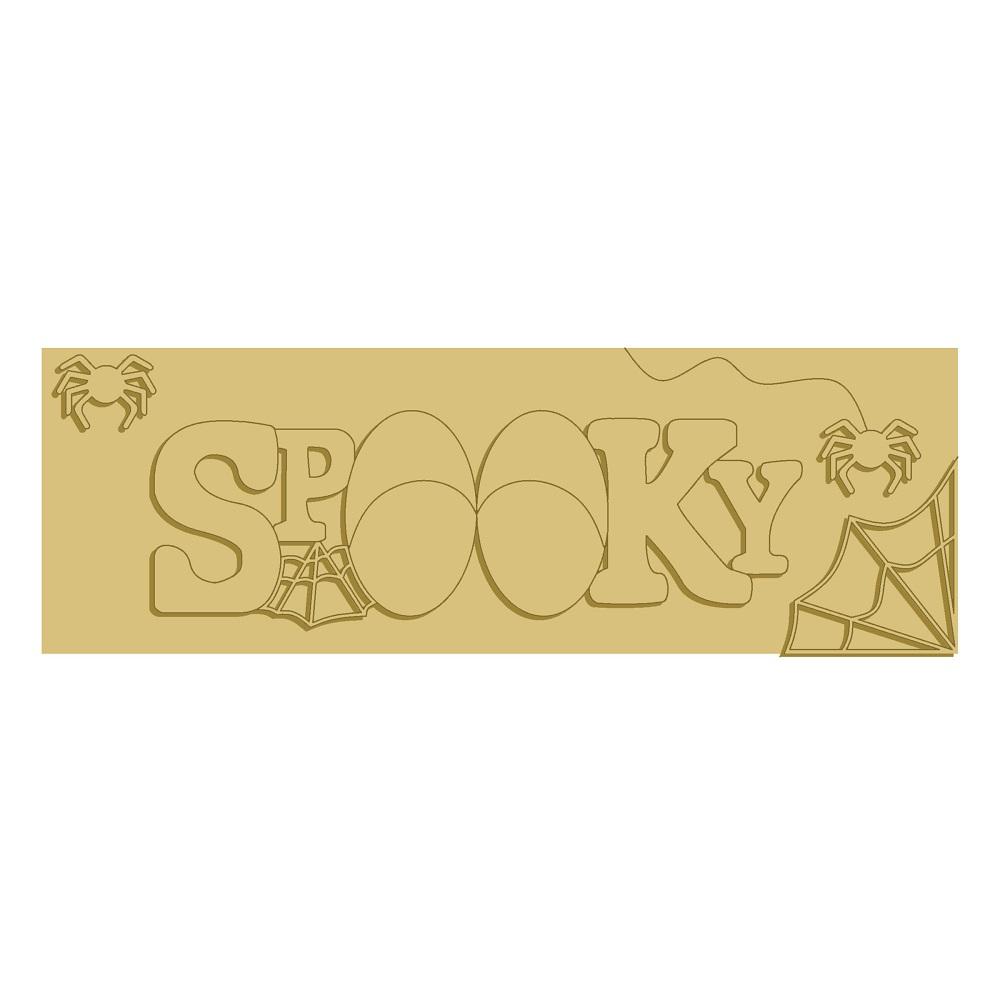 3D Rectangle MDF Cutout Spooky With Spiders - Unfinished For DIY