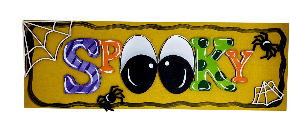 3D Rectangle MDF Cutout Spooky With Spiders - Unfinished For DIY