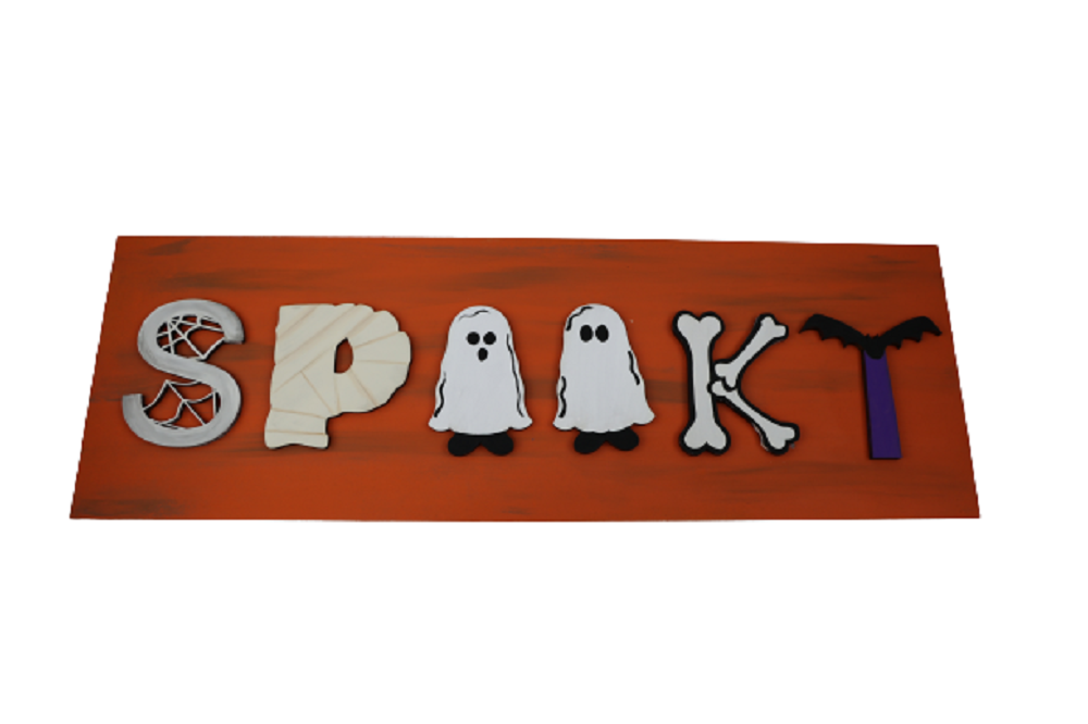 Design By Line Rectangle MDF Cutout Spooky Word Style 2 - Unfinished For DIY