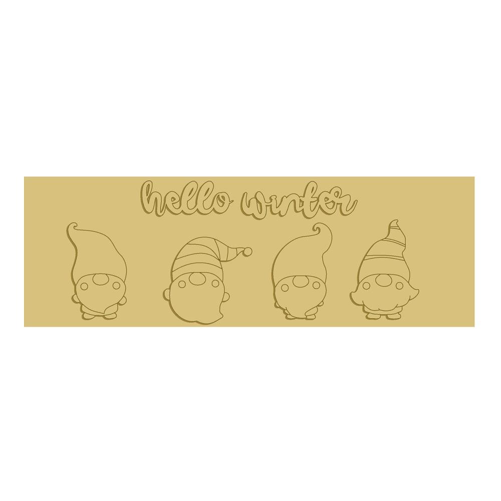 3D Rectangle MDF Cutout Hello Winter Gnomes - Unfinished For DIY