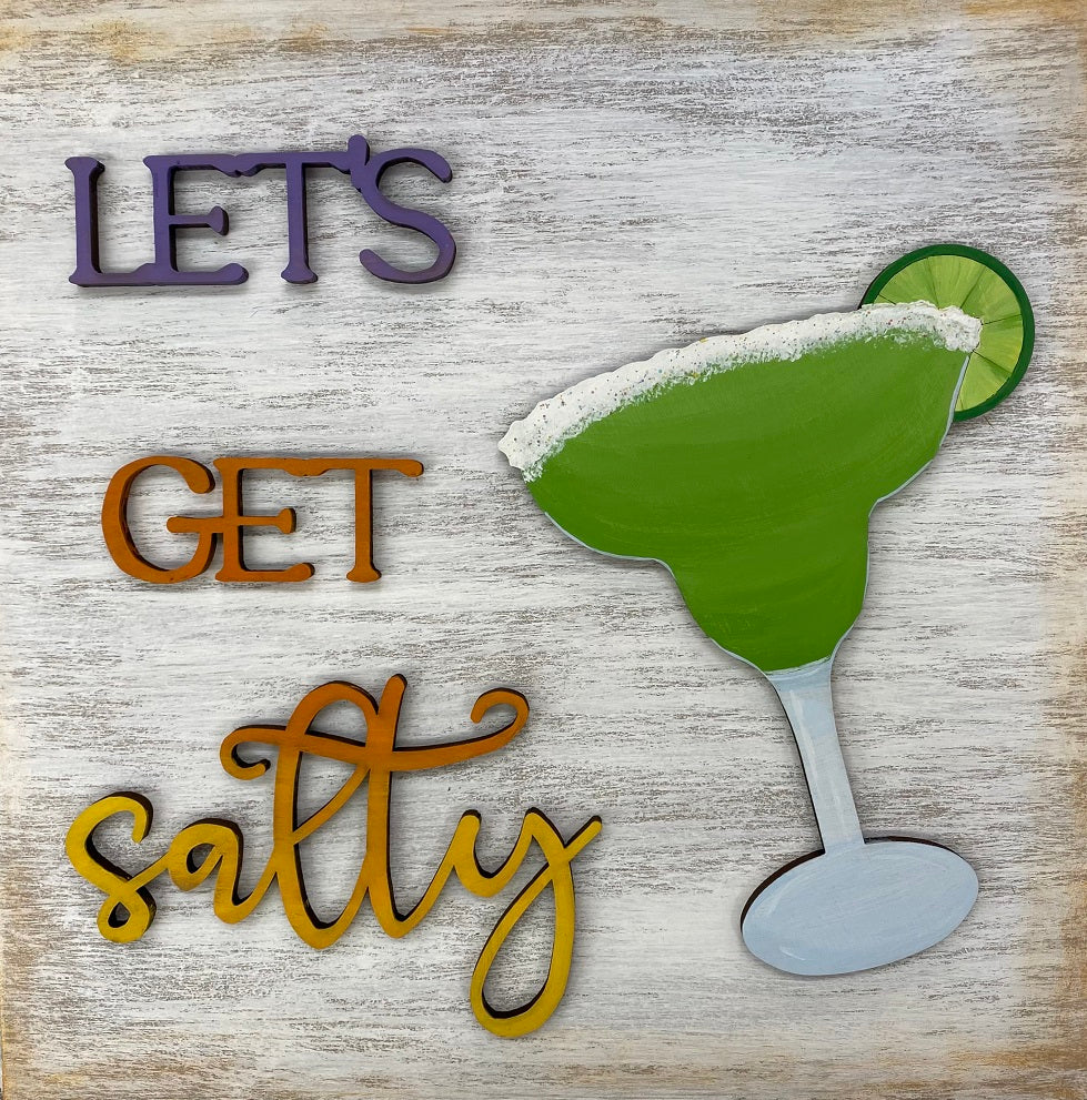 3D Square MDF Cutout Margarita Glass With Let's Get Salty - Unfinished For DIY