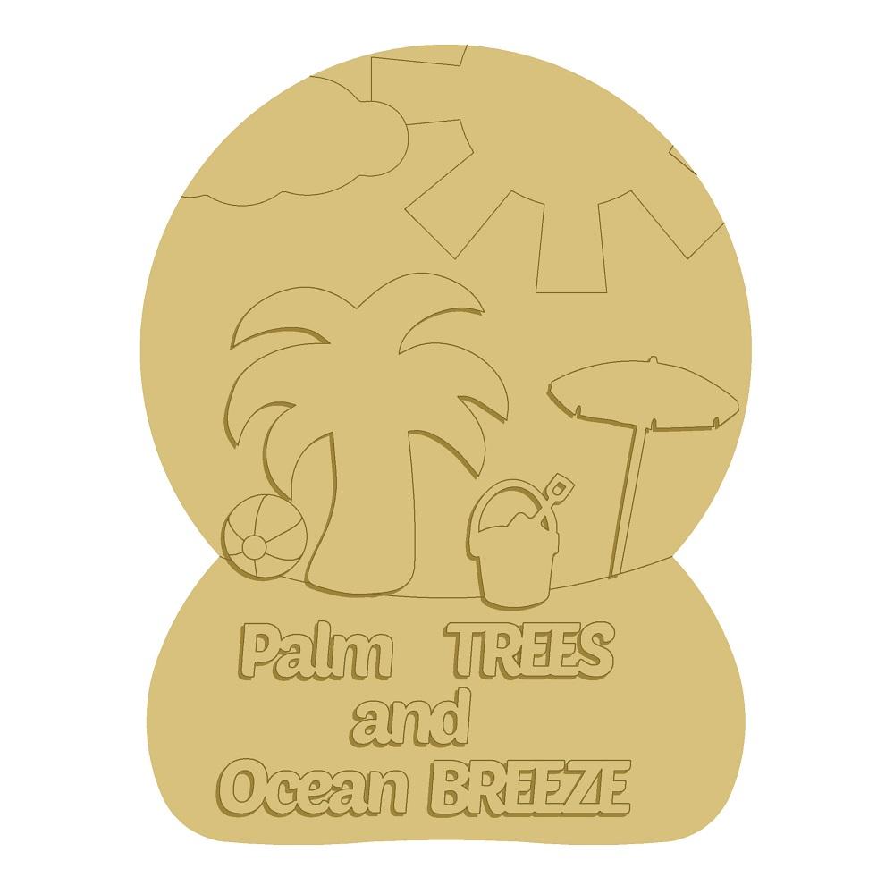 3D Design By Line Snow Globe MDF Cutout Palm Trees And Ocean Breeze - Unfinished For DIY