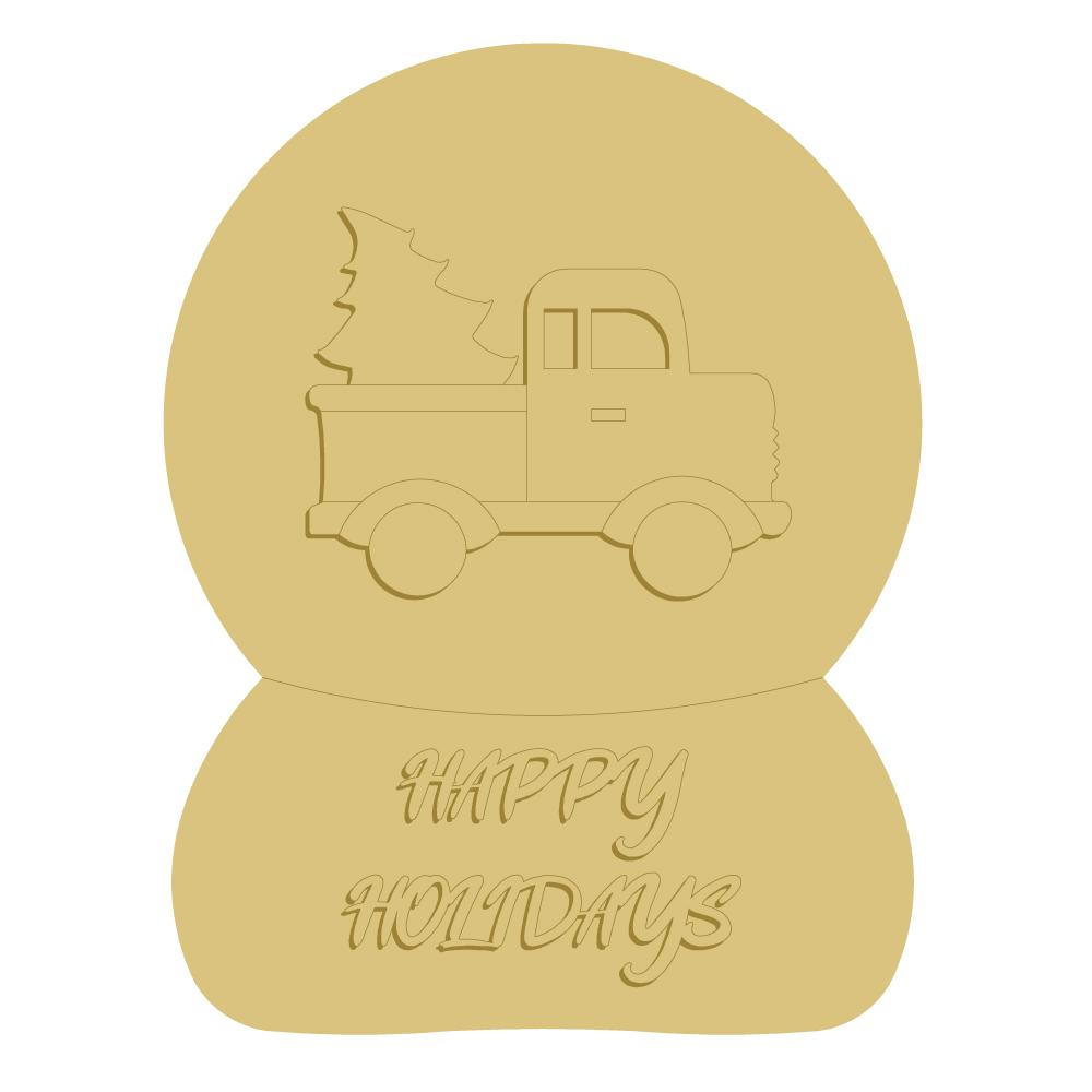 3D Snow Globe MDF Cutout Truck With Christmas Tree Inside Happy Holidays - Unfinished For DIY