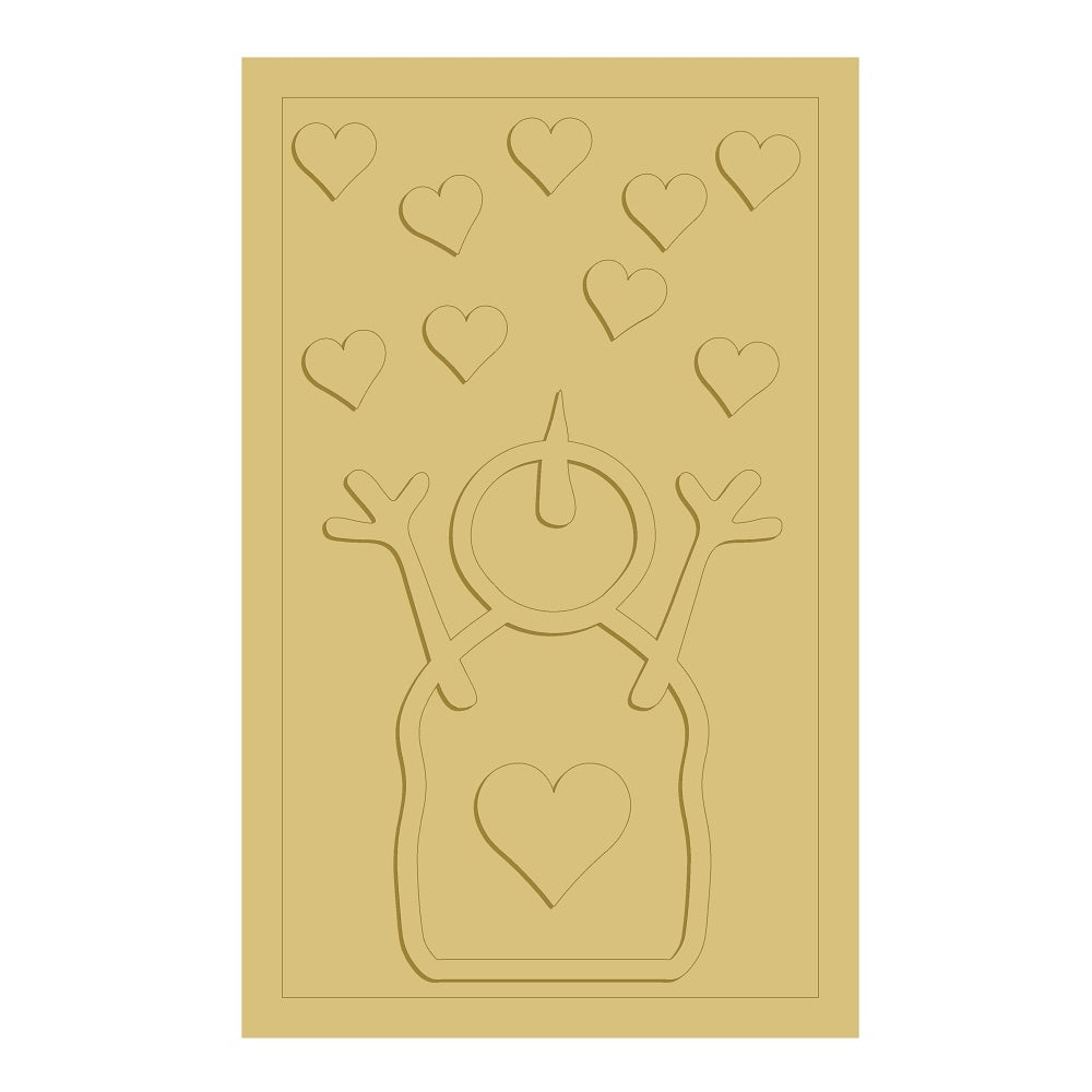 3D Rectangle MDF Cutout Snowman With Hearts - Unfinished For DIY