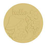 3D Round MDF Cutout Hello Mushroom Snail Floral Scene - Unfinished For DIY