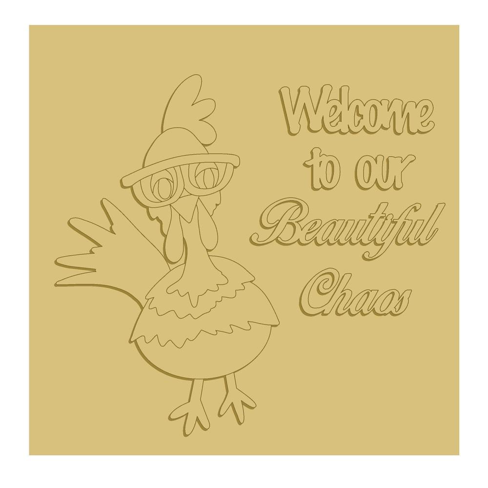 3D Square MDF Cutout Welcome To Our Beautiful Chaos - Unfinished For DIY