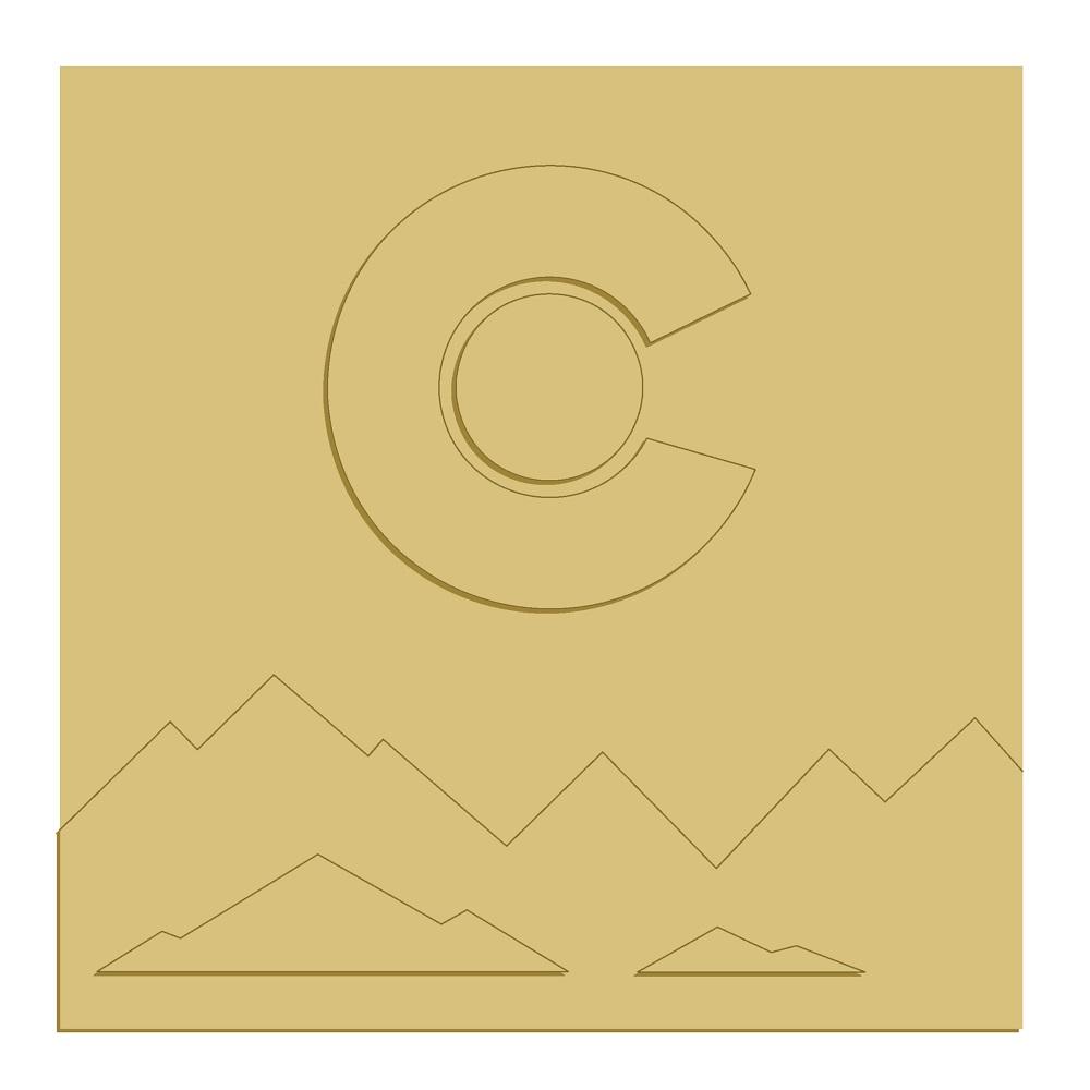 3D Square MDF Cutout C-Shaped Letter With Mountain Range - Unfinished For DIY