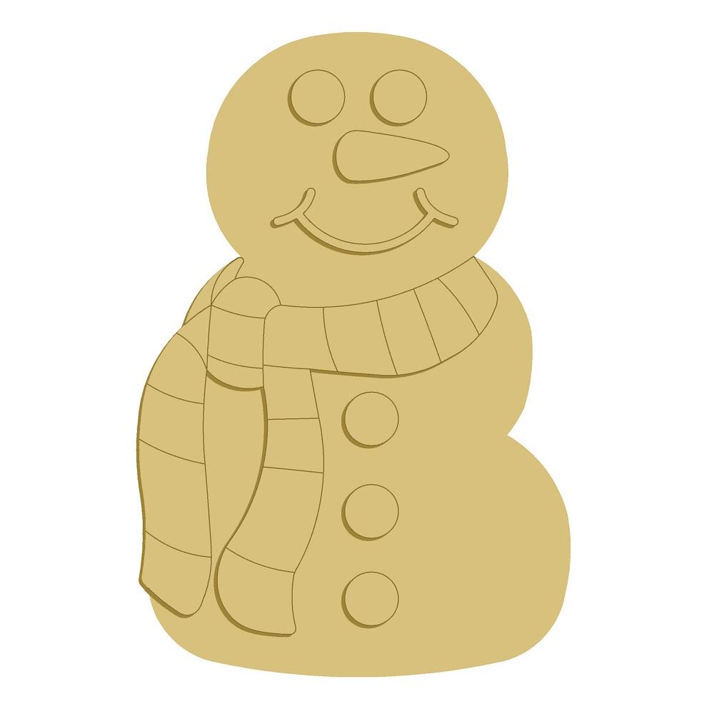 3D Snowman MDF Cutout With Scarf And Buttons - Unfinished For DIY