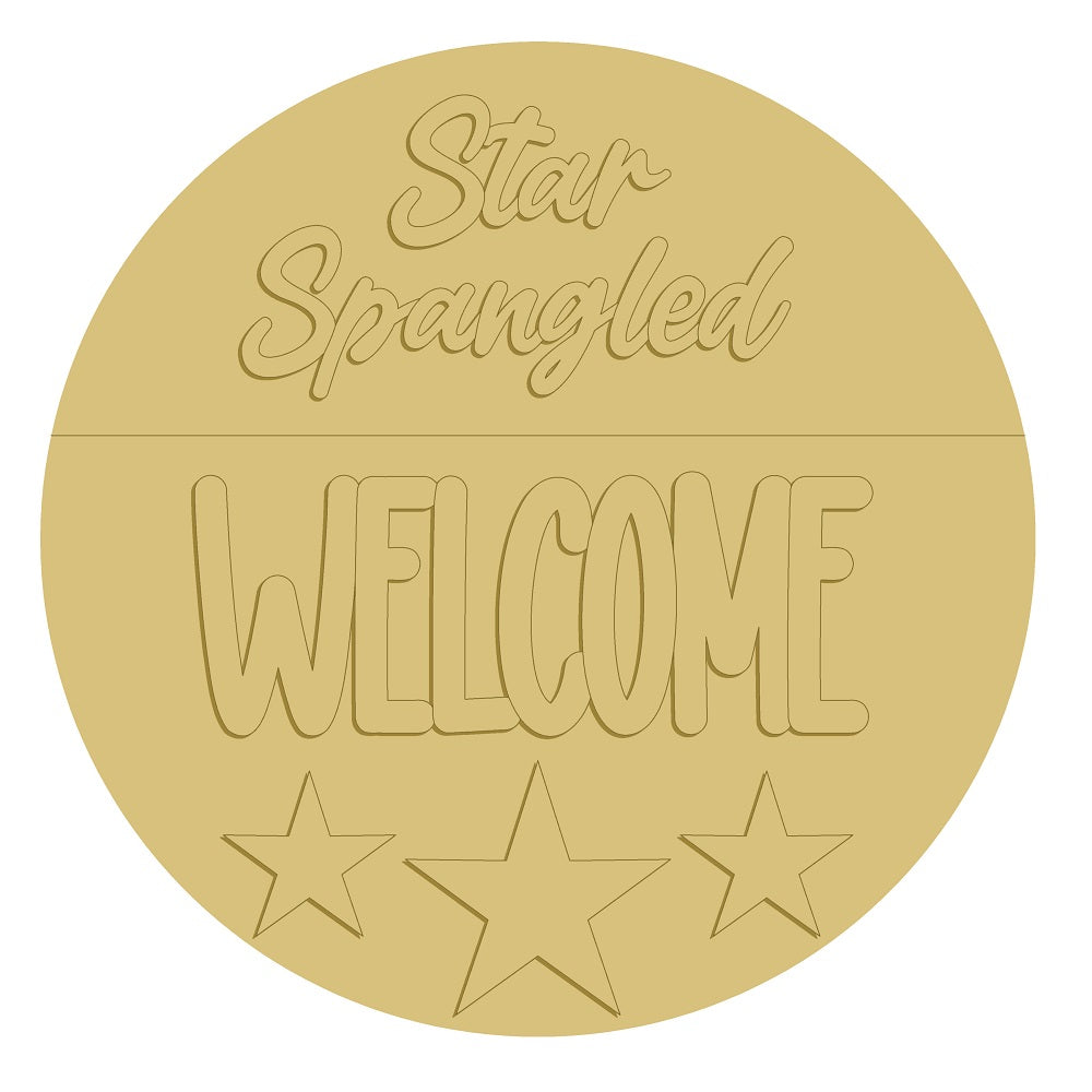 3D Round MDF Cutout Star Spangled Welcome - Unfinished For DIY