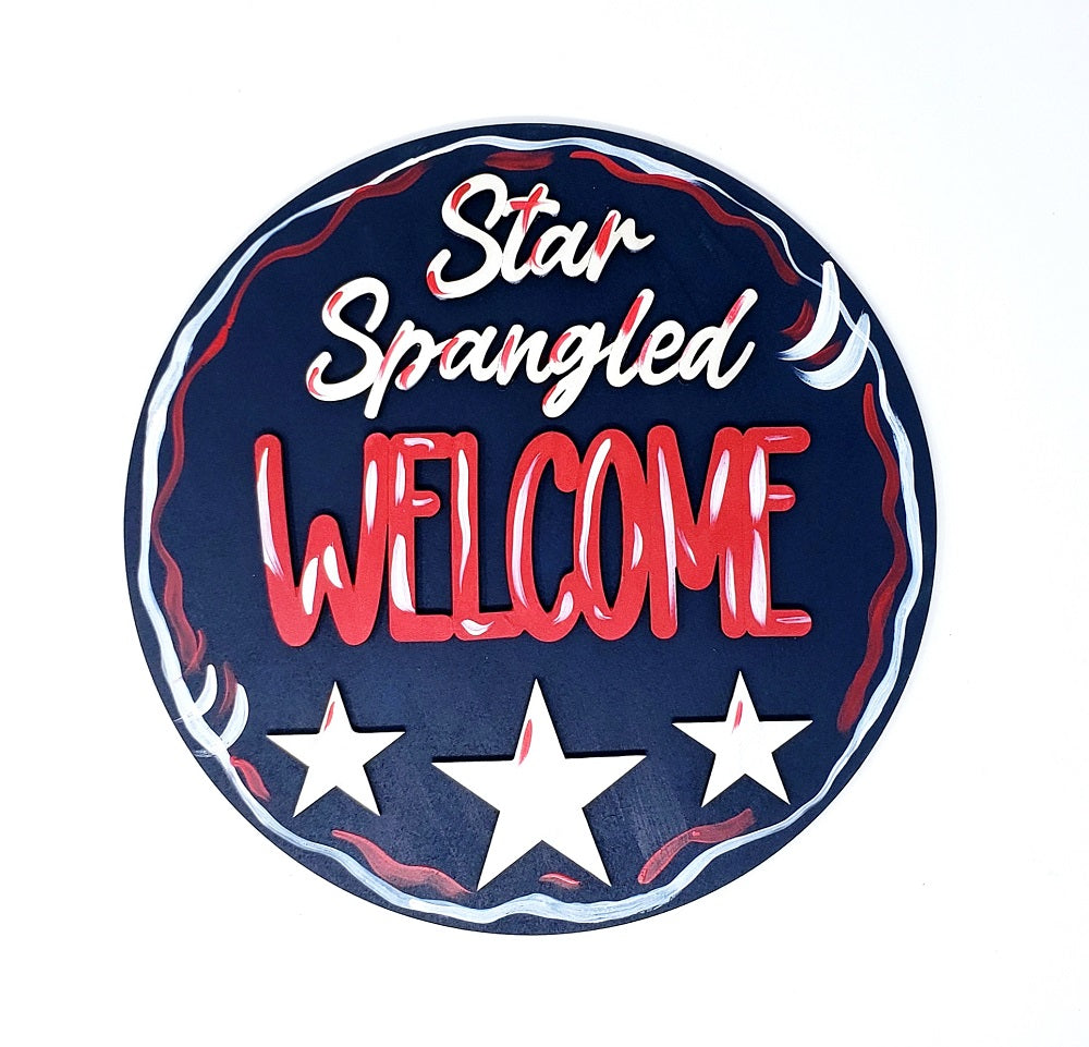 3D Round MDF Cutout Star Spangled Welcome - Unfinished For DIY