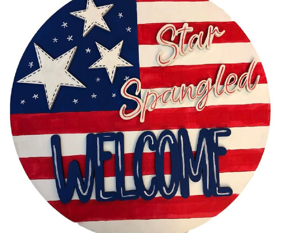 3D Round MDF Cutout Star Spangled Welcome - Unfinished For DIY