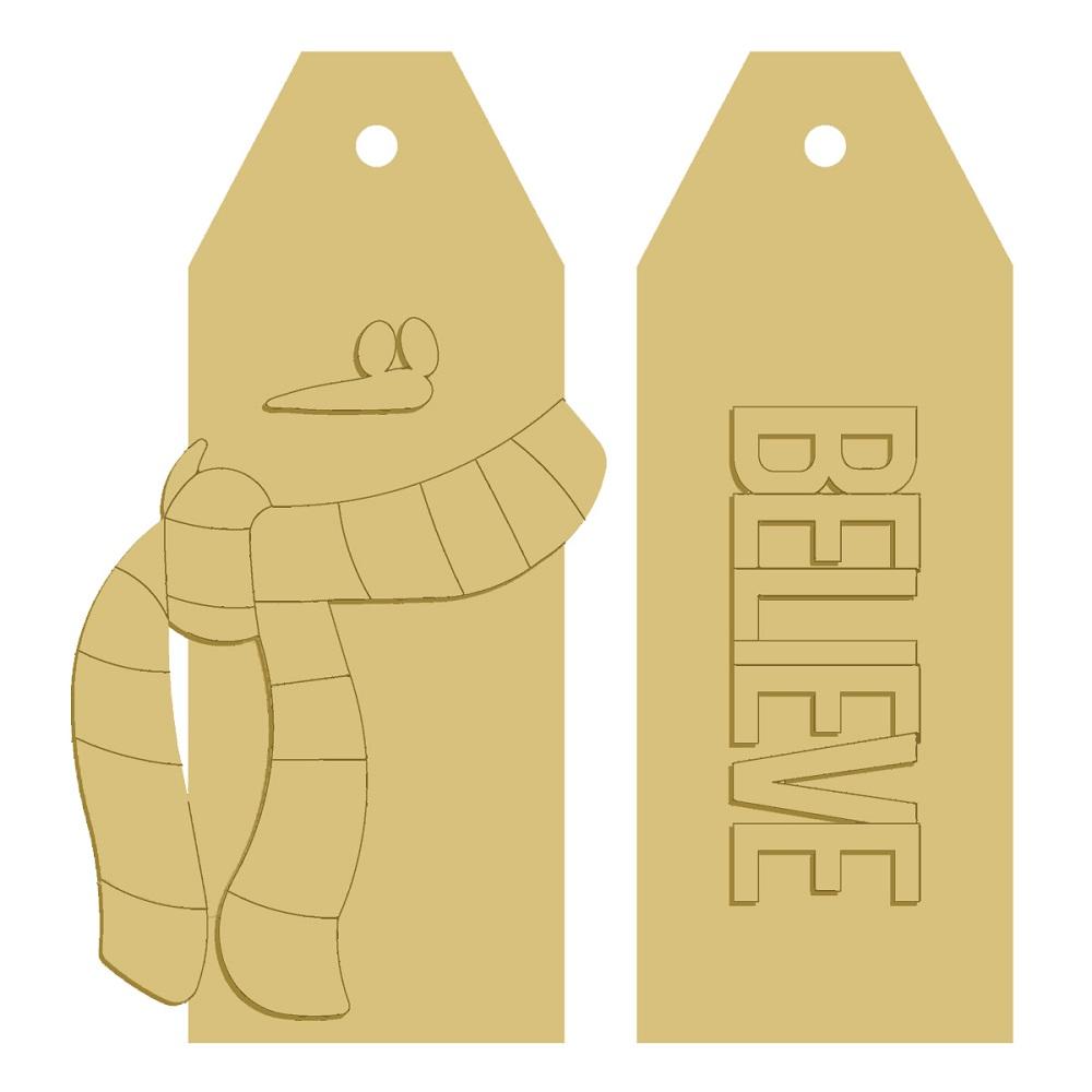 3D Tag MDF Cutout Believe Snowman - Unfinished For DIY