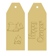 3D Tag MDF Cutout Camping Scene With Tent And Campfire And Happy Camper - Unfinished For DIY