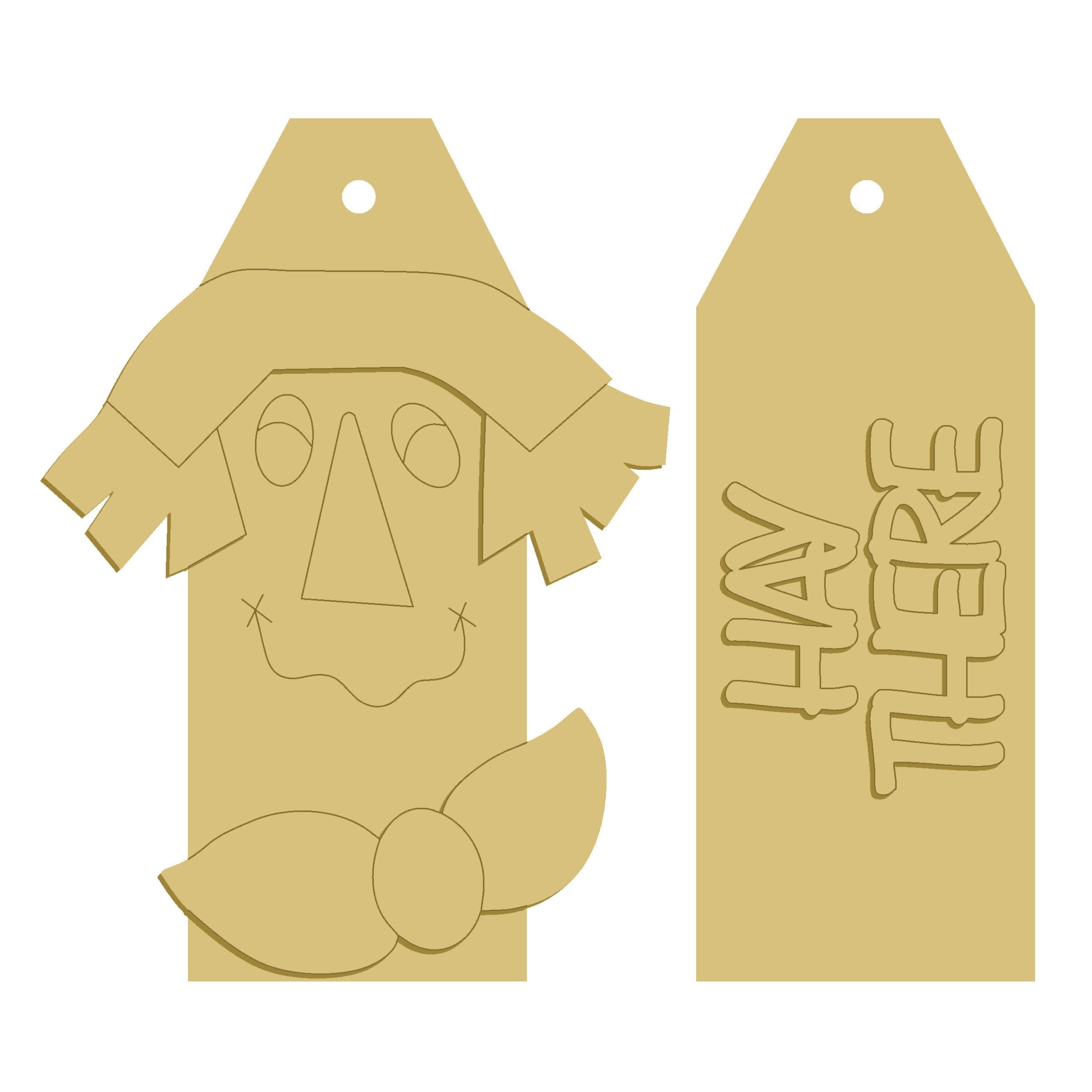 3D Tag MDF Cutout Scarecrow With Hat And Bow And Thanks - Unfinished For DIY