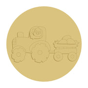 3D Round MDF Cutout Tractor And Wagon with Chic and Eggs - Unfinished For DIY