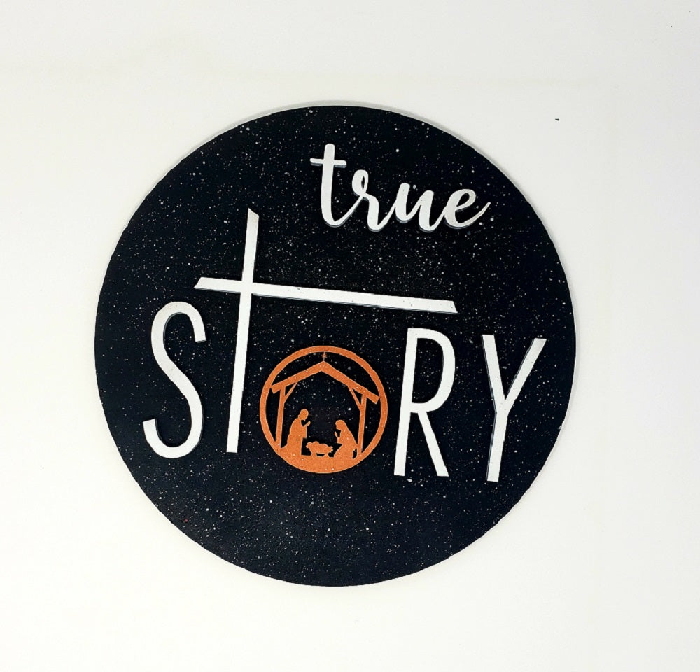 Design By Line Round MDF Cutout True Story Nativity Inside O - Unfinished For DIY