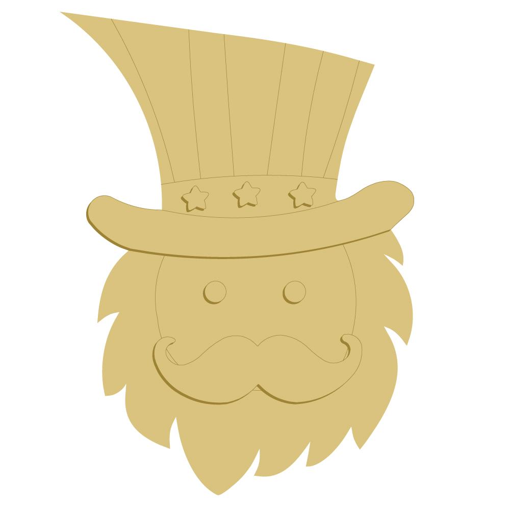 3D Uncle Sam MDF Cutout Patriotic Head With Top Hat And Stars - Unfinished For DIY