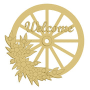 3D Wagon Wheel MDF Cut Out Welcome Floral Decor - Unfinished For DIY