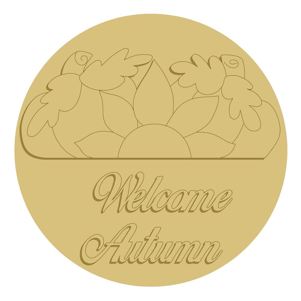3D Round MDF Cutout Welcome Autumn - Unfinished For DIY