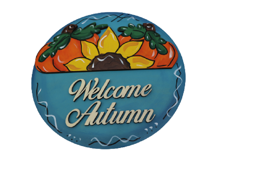 3D Round MDF Cutout Welcome Autumn - Unfinished For DIY