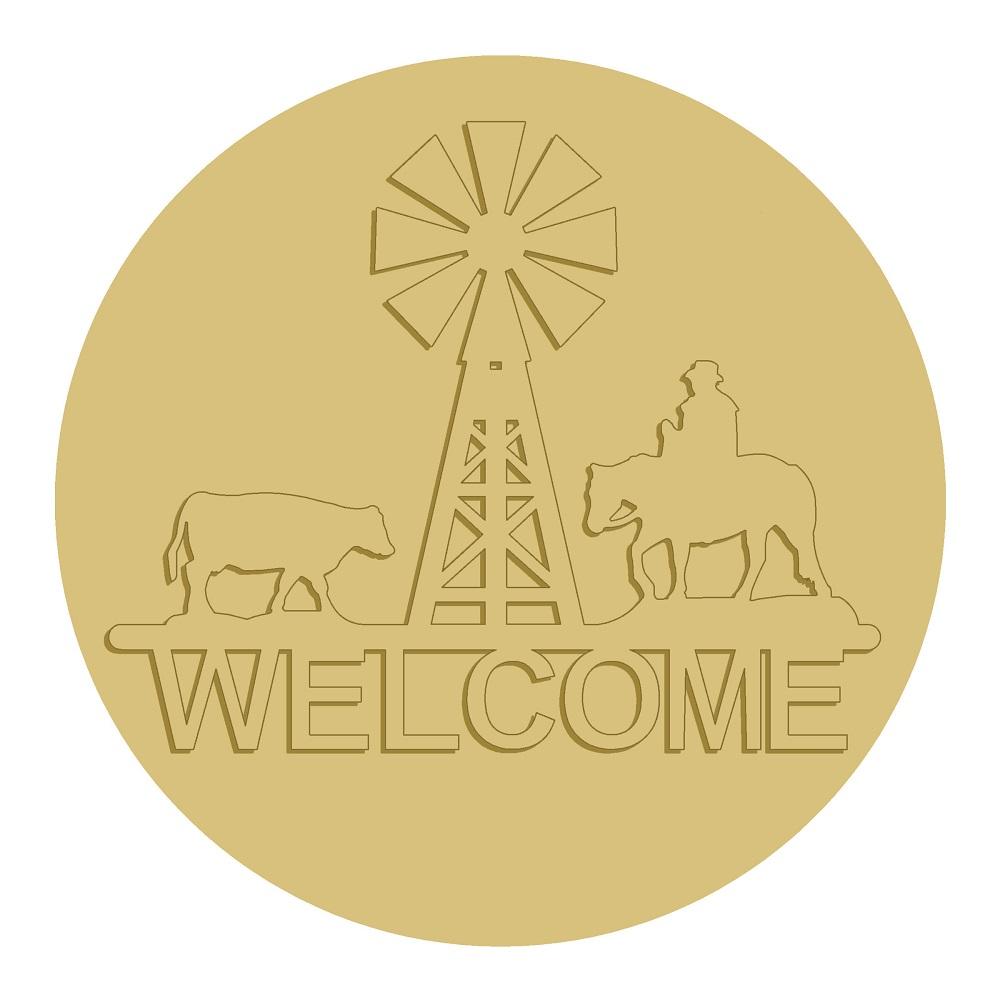3D Round MDF Cutout Windmill Scene With Cow And Horse Welcome - Unfinished For DIY