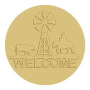 3D Round MDF Cutout Windmill Scene With Cow And Horse Welcome - Unfinished For DIY