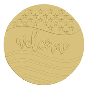 3D Round MDF Cutout Welcome With Stars And Stripes - Unfinished For DIY