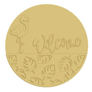 3D Round MDF Cutout Palm Welcome Flamingo - Unfinished For DIY
