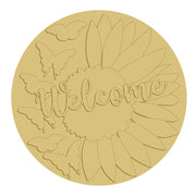 3D Round MDF Cutout Welcome Sunflower With Butterflies - Unfinished For DIY
