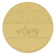 3D Round MDF Cutout Welcome Floral Border  - Unfinished For DIY