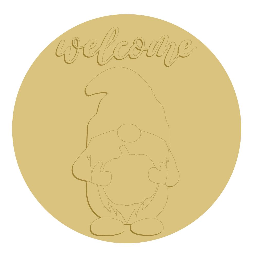 3D Round MDF Cut Out Welcome Gnome With Pumpkin - Unfinished For DIY