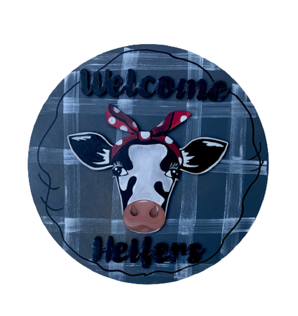 3D Round MDF Cutout Welcome Heifers - Unfinished For DIY