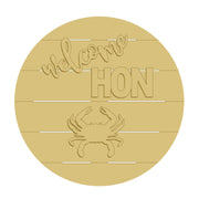 3D Round MDF Cutout Welcome Hon Crab - Unfinished For DIY