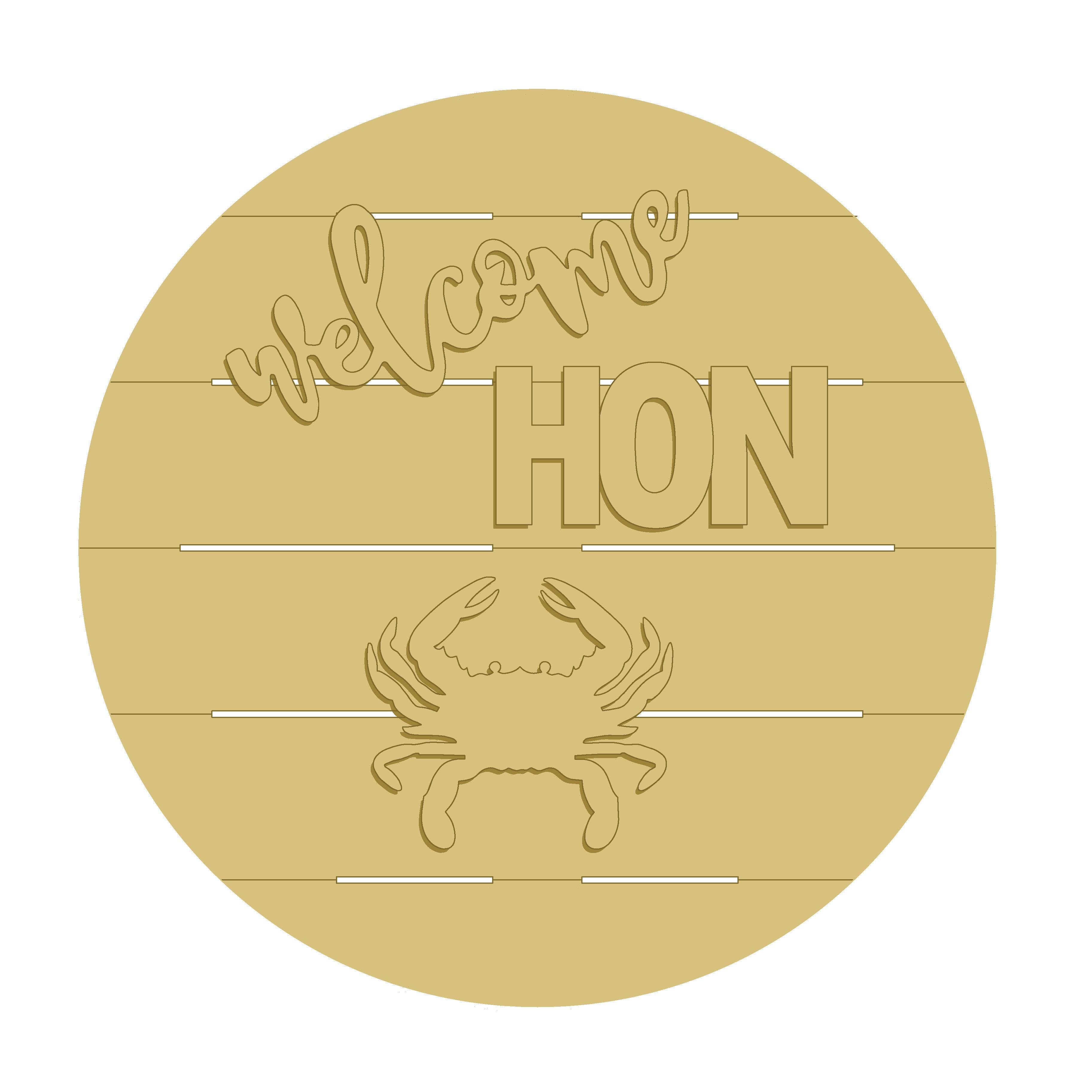 3D Round MDF Cutout Welcome Hon Crab - Unfinished For DIY