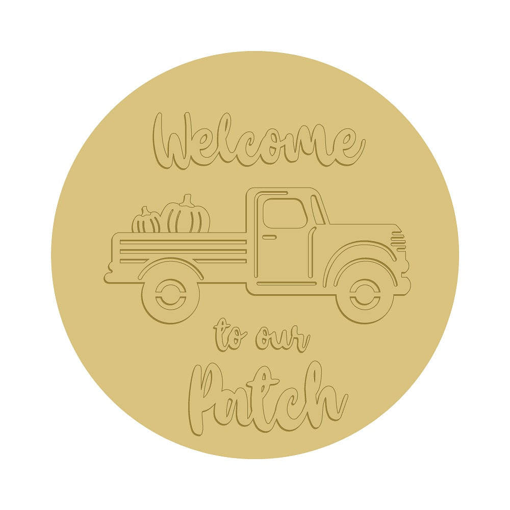 3D Round MDF Cutout Welcome To Our Patch Truck With Pumpkins - Unfinished For DIY