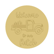 3D Round MDF Cutout Welcome To Our Patch Truck With Pumpkins - Unfinished For DIY