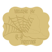 3D Scalloped Plaque MDF Cutout Welcome My Pretties Spider Web Witch Boot - Unfinished For DIY