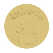 3D Round MDF Cutout Welcome With Santa Hat - Unfinished For DIY