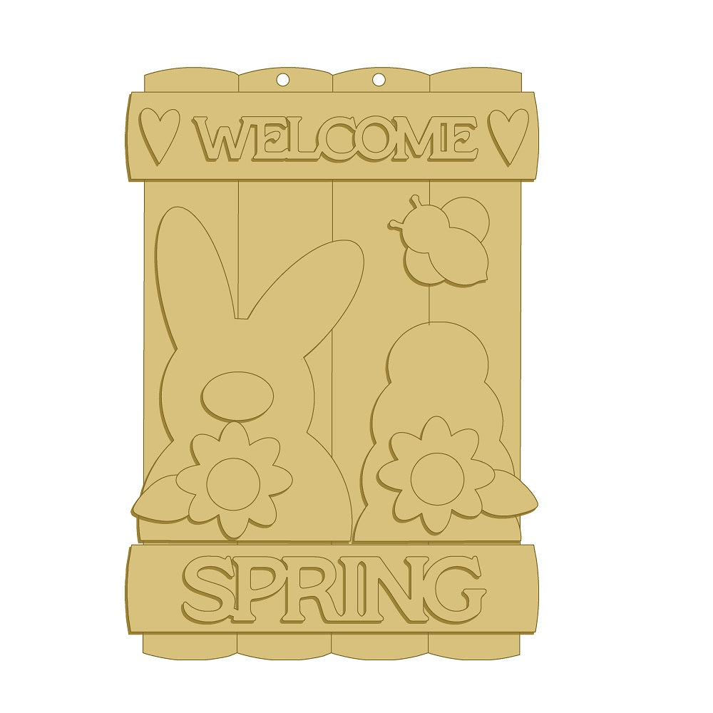 3D Sign MDF Cutout Welcome Spring - Unfinished For DIY